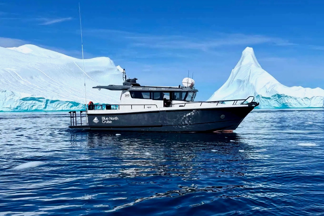 Blue North Cruises båd mellem isbjerge